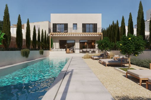 First-class, newly-built town-house with Mediterranean garden and pool in Ses Salines