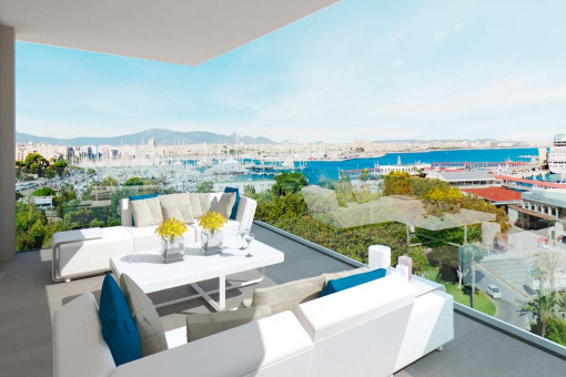 Newly-built designer apartment with views of the harbor and over the bay of Palma